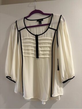 Alfani Cream Blouse with Black Piping